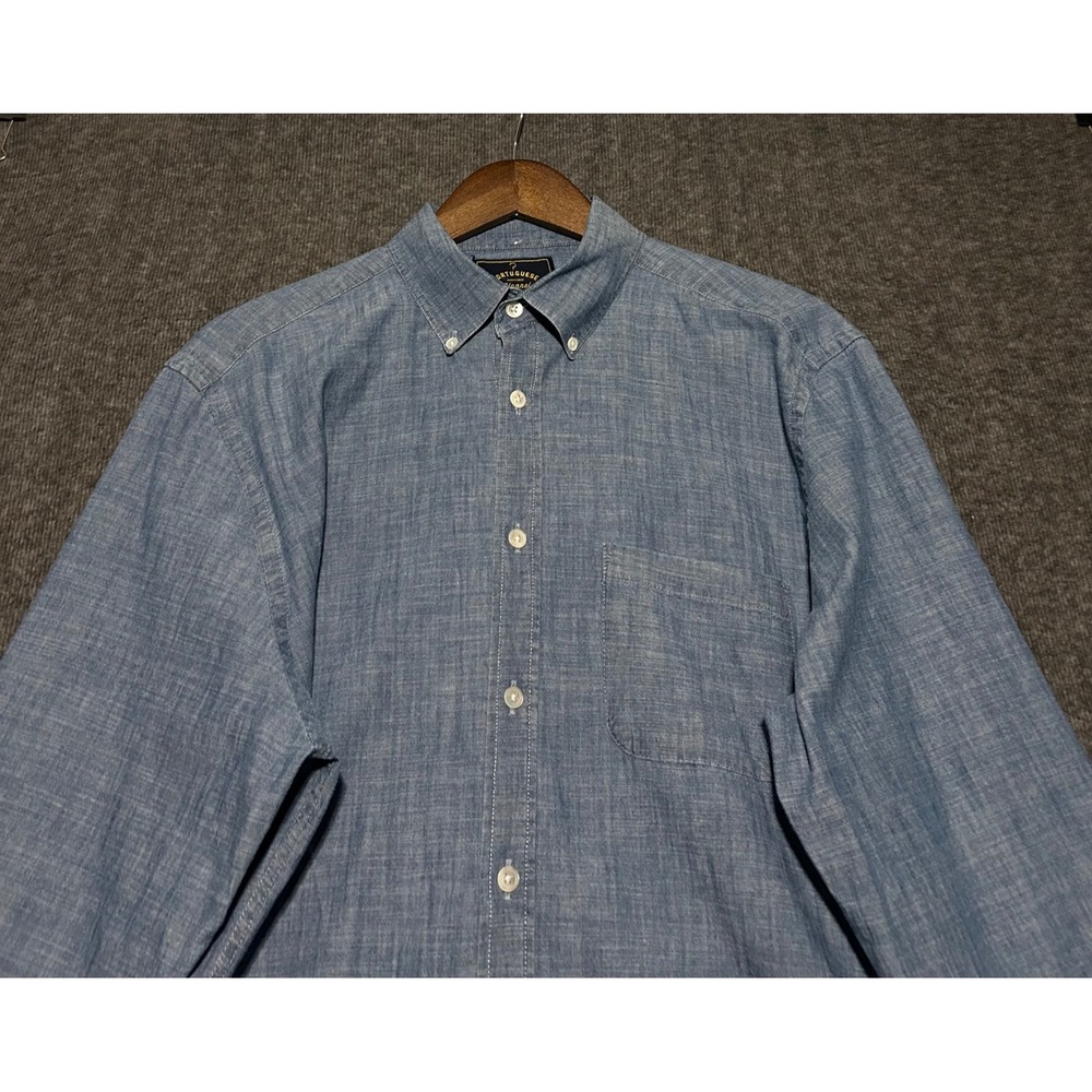 Portuguese flannel denim chambray button up shirt long sleeve organic cotton L